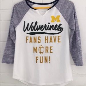 Brand New Justice Girls UofM Wolverines Rugby Style Long Sleeve Football T-Shirt